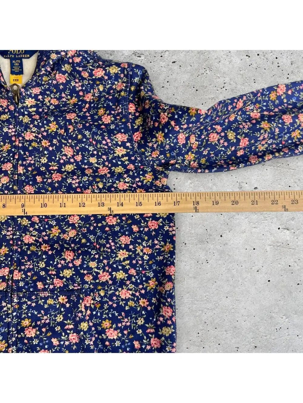 Polo Ralph Lauren Girls Floral Print Zip Front Blue Hoodie Size XL